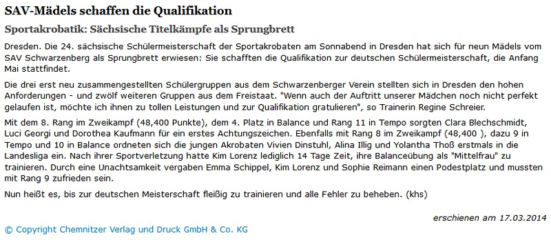 Freie Presse vom 18.03.2014 Freie Presse vom 18.03.2014