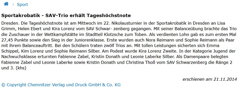 Freie Presse vom 21.11.2014 Freie Presse vom 21.11.2014